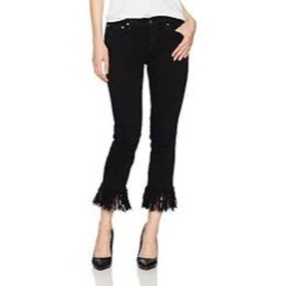 Principle Denim Innovator Optimist in Black Superfray Cropped Shredded Hem, Sz 2